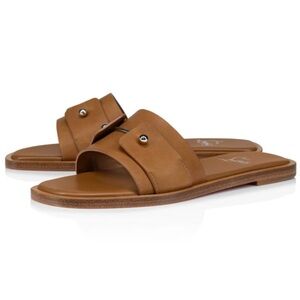 Christian Louboutin Chambelimule Donna Flat Tera Brown Leather Slide Sandal 36